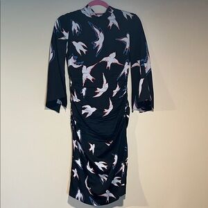 Tracy Reese Elegant Black Bird Print Dress